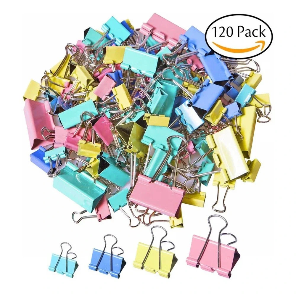 120 Pcs Colored Binder Clips Paper Clamps for Office Home School Supplies [H]